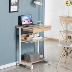 Yaheetech Scrivania Computer Ufficio Mobile Porta Pc Stampante Tastiera Scorrevole Con Ruote 56 X 51 X 79 Cm Legno Quercia Chiaro -Ufficio E Casa 37765898 3