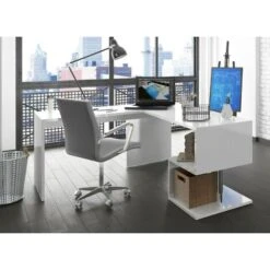 Dmora Scrivania Ad Angolo Per Ufficio E Studio Con Scaffale, Made In Italy, Tavolo Da Computer, Scrittoio Porta PC, Cm 160x60h78, Colore Bianco Lucido, Con Imballo Rinforzato -Ufficio E Casa 39027740 4