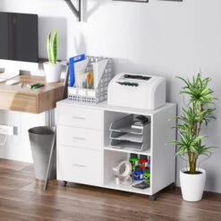 HOMCOM Mobile Da Ufficio Multiuso Con Ripiani Cassetti In Legno - Bianco -Ufficio E Casa 39507287 2