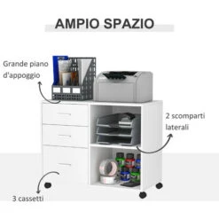 HOMCOM Mobile Da Ufficio Multiuso Con Ripiani Cassetti In Legno - Bianco -Ufficio E Casa 39507287 4
