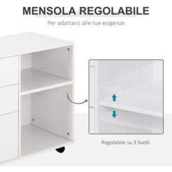HOMCOM Mobile Da Ufficio Multiuso Con Ripiani Cassetti In Legno - Bianco -Ufficio E Casa 39507287 5