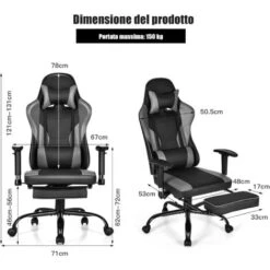 Sedia Da Gaming In Stile Gara, Sedia Da Gioco Con Altezza Regolabile E Poggiapiedi Retrattile, Sedia Reclinabile Con Schienale Alto (Nero) -Ufficio E Casa 39665875 5