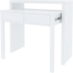 Scrivania Allungabile Con 2 Cassetti Tavolo Consolle Estensibile Studio Salvaspazio Con Ripiano Ideale Disegno Soggiorno Camera Salotto Ingresso Corridoio 99 X 88 X 36 Cm (Bianco)