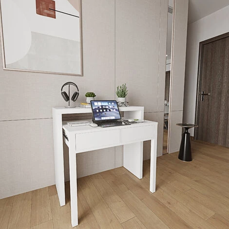 Scrivania Allungabile Con 2 Cassetti Tavolo Consolle Estensibile Studio Salvaspazio Con Ripiano Ideale Disegno Soggiorno Camera Salotto Ingresso Corridoio 99 X 88 X 36 Cm (Bianco) 6 Scrivania Allungabile Con 2 Cassetti Tavolo Consolle Estensibile Studio Salvaspazio Con Ripiano Ideale Disegno Soggiorno Camera Salotto Ingresso Corridoio 99 X 88 X 36 Cm (Bianco) - immagine 4