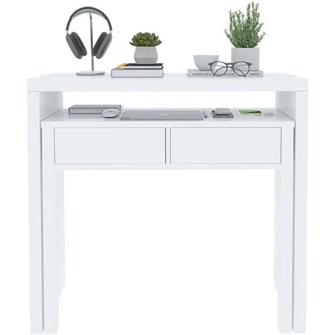 Scrivania Allungabile Con 2 Cassetti Tavolo Consolle Estensibile Studio Salvaspazio Con Ripiano Ideale Disegno Soggiorno Camera Salotto Ingresso Corridoio 99 X 88 X 36 Cm (Bianco) 7 Scrivania Allungabile Con 2 Cassetti Tavolo Consolle Estensibile Studio Salvaspazio Con Ripiano Ideale Disegno Soggiorno Camera Salotto Ingresso Corridoio 99 X 88 X 36 Cm (Bianco) - immagine 5
