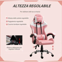 Vinsetto Sedia Da Gaming Ergonomica Con Altezza Regolabile E Reclinabile - Rosa -Ufficio E Casa 40078363 4
