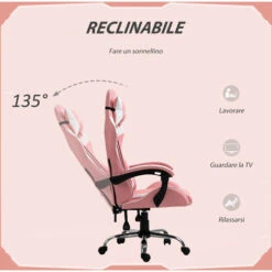 Vinsetto Sedia Da Gaming Ergonomica Con Altezza Regolabile E Reclinabile - Rosa -Ufficio E Casa 40078363 5