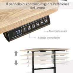 Vinsetto Scrivania Angolare Sollevabile A 4 Altezze Con Regolazione Elettrica, Alluminio E MDF, 167x101x72-122cm, Colore Legno -Ufficio E Casa 41949774 4