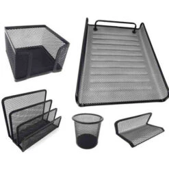 Set Di Accessori Ufficio 5 Pezzi Con Portapenne Porta Lettere Documenti E Bigliettini Da Visita Organizer A Rete Metallica Traforata Nero