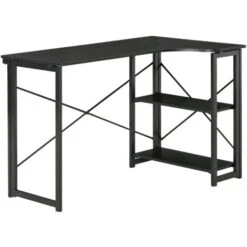 HOMCOM Scrivania Angolare A Scomparsa Pieghevole Con 2 Ripiani Laterali In Legno E Metallo - Nera