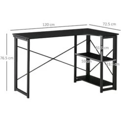 HOMCOM Scrivania Angolare A Scomparsa Pieghevole Con 2 Ripiani Laterali In Legno E Metallo - Nera -Ufficio E Casa 42725593 3