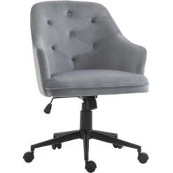 Vinsetto Sedia Da Ufficio Girevole Ergonomica Con Ruote E Altezza Regolabile Rivestimento In Velluto - Grigio
