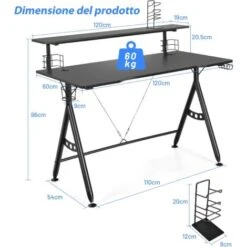 Scrivania Da Gaming 120 Cm, Con Mensola Per Monitor, Tavolo Per Computer Con Porta Videogiochi, Postazione Da Gaming Ergonomica A Forma Di Y Per Casa E Ufficio 10 Scrivania Da Gaming 120 Cm, Con Mensola Per Monitor, Tavolo Per Computer Con Porta Videogiochi, Postazione Da Gaming Ergonomica A Forma Di Y Per Casa E Ufficio -Ufficio E Casa 43905583 4