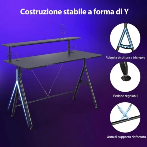 Scrivania Da Gaming 120 Cm, Con Mensola Per Monitor, Tavolo Per Computer Con Porta Videogiochi, Postazione Da Gaming Ergonomica A Forma Di Y Per Casa E Ufficio 7 Scrivania Da Gaming 120 Cm, Con Mensola Per Monitor, Tavolo Per Computer Con Porta Videogiochi, Postazione Da Gaming Ergonomica A Forma Di Y Per Casa E Ufficio - immagine 5