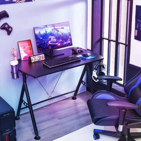 Scrivania Da Gaming 105 Cm, Tavolo Per Computer Con Porta Bicchiere E Gancio Per Cuffie, Postazione Da Gaming A Forma Di Y Con Foro Per Cavi, Nero 4 Scrivania Da Gaming 105 Cm, Tavolo Per Computer Con Porta Bicchiere E Gancio Per Cuffie, Postazione Da Gaming A Forma Di Y Con Foro Per Cavi, Nero - immagine 3