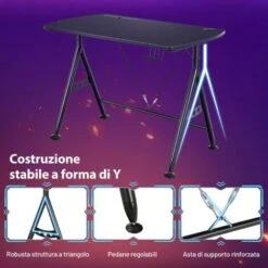 Scrivania Da Gaming 105 Cm, Tavolo Per Computer Con Porta Bicchiere E Gancio Per Cuffie, Postazione Da Gaming A Forma Di Y Con Foro Per Cavi, Nero 9 Scrivania Da Gaming 105 Cm, Tavolo Per Computer Con Porta Bicchiere E Gancio Per Cuffie, Postazione Da Gaming A Forma Di Y Con Foro Per Cavi, Nero -Ufficio E Casa 43905646 4
