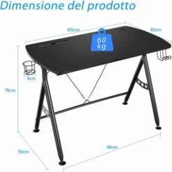 Scrivania Da Gaming 105 Cm, Tavolo Per Computer Con Porta Bicchiere E Gancio Per Cuffie, Postazione Da Gaming A Forma Di Y Con Foro Per Cavi, Nero 10 Scrivania Da Gaming 105 Cm, Tavolo Per Computer Con Porta Bicchiere E Gancio Per Cuffie, Postazione Da Gaming A Forma Di Y Con Foro Per Cavi, Nero -Ufficio E Casa 43905646 5