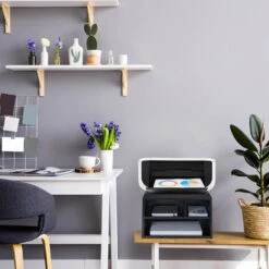 Relaxdays Supporto Per Stampante Da Scrivania, 3 Scomparti, Portadocumenti & Portacarta, Organizer Salvaspazio, Nero -Ufficio E Casa 44004977 5