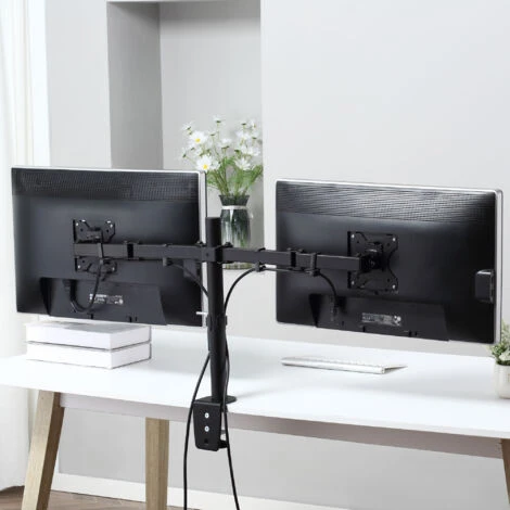 Vinsetto Doppio Supporto Monitor Per Scrivania, Altezza, Inclinazione E Orientamento Regolabili, Monitor 13-32'' - Nero 4 Vinsetto Doppio Supporto Monitor Per Scrivania, Altezza, Inclinazione E Orientamento Regolabili, Monitor 13-32'' - Nero - immagine 2