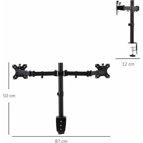 Vinsetto Doppio Supporto Monitor Per Scrivania, Altezza, Inclinazione E Orientamento Regolabili, Monitor 13-32'' - Nero 5 Vinsetto Doppio Supporto Monitor Per Scrivania, Altezza, Inclinazione E Orientamento Regolabili, Monitor 13-32'' - Nero - immagine 3