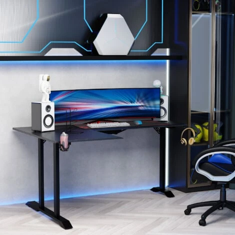 HOMCOM Scrivania Angolare Per Gaming E Ufficio Con Gancio Per Cuffie, Porta Tazza, Supporto Gamepad E Tappetino - Nero 4 HOMCOM Scrivania Angolare Per Gaming E Ufficio Con Gancio Per Cuffie, Porta Tazza, Supporto Gamepad E Tappetino - Nero - immagine 2