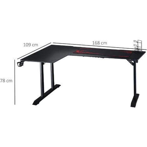 HOMCOM Scrivania Angolare Per Gaming E Ufficio Con Gancio Per Cuffie, Porta Tazza, Supporto Gamepad E Tappetino - Nero 5 HOMCOM Scrivania Angolare Per Gaming E Ufficio Con Gancio Per Cuffie, Porta Tazza, Supporto Gamepad E Tappetino - Nero - immagine 3