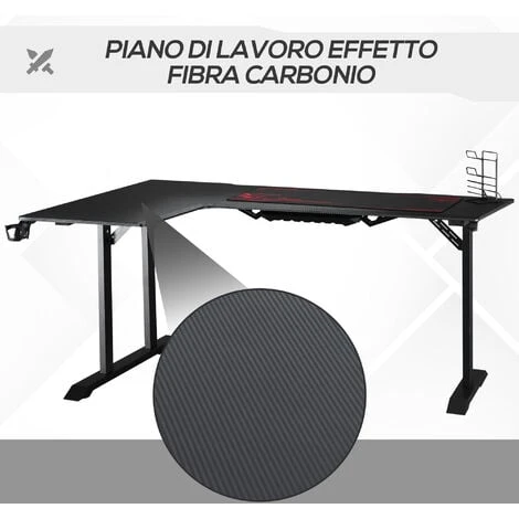 HOMCOM Scrivania Angolare Per Gaming E Ufficio Con Gancio Per Cuffie, Porta Tazza, Supporto Gamepad E Tappetino - Nero 6 HOMCOM Scrivania Angolare Per Gaming E Ufficio Con Gancio Per Cuffie, Porta Tazza, Supporto Gamepad E Tappetino - Nero - immagine 4