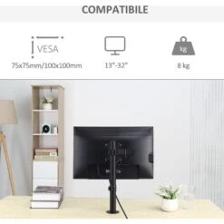 Vinsetto Supporto Monitor Da 13-32'' Per Scrivania, Altezza E Inclinazione Regolabili, Orientamento Verticale E Orizzontale - Nero -Ufficio E Casa 48390576 4