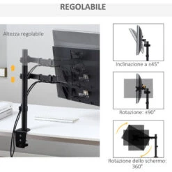 Vinsetto Supporto Monitor Da 13-32'' Per Scrivania, Altezza E Inclinazione Regolabili, Orientamento Verticale E Orizzontale - Nero -Ufficio E Casa 48390576 5
