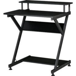 HOMCOM Tavolo Porta PC Salvaspazio Con Ripiano Monitor Rialzato, Scrivania Per Computer Da Ufficio In Legno, 70x60x85.5cm - Nero