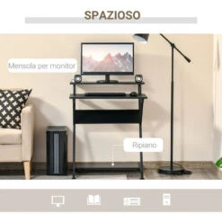 HOMCOM Tavolo Porta PC Salvaspazio Con Ripiano Monitor Rialzato, Scrivania Per Computer Da Ufficio In Legno, 70x60x85.5cm - Nero -Ufficio E Casa 50247592 4