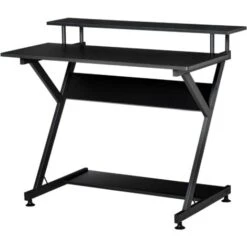 HOMCOM Tavolo Porta PC Salvaspazio Con Ripiano Monitor Rialzato, Scrivania Per Computer Da Ufficio In Legno, 100x60x85.5cm - Nero