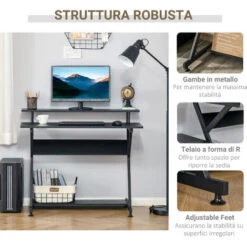 HOMCOM Tavolo Porta PC Salvaspazio Con Ripiano Monitor Rialzato, Scrivania Per Computer Da Ufficio In Legno, 100x60x85.5cm - Nero -Ufficio E Casa 50247593 5
