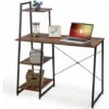 COSTWAY Scrivania Per Computer Con 4 Mensole, Scrivania Con Cuscinetti Regolabili E Libreria, Stile Industriale, Struttura In Metallo E Legno, Marrone -Ufficio E Casa 50371155 1