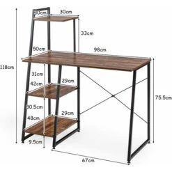 COSTWAY Scrivania Per Computer Con 4 Mensole, Scrivania Con Cuscinetti Regolabili E Libreria, Stile Industriale, Struttura In Metallo E Legno, Marrone -Ufficio E Casa 50371155 5