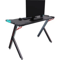Scrivania Gaming Desk Postazione Computer PC Con LED Completa Di Accessori Tavolo Studio Salvaspazio Con Piedini Regolabili Disegno Soggiorno Camera Gamer Rockstone 120 X 61 X 73 Cm Nero -Ufficio E Casa 50828748 3