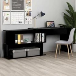 Scrivania Ad Angolo Nera 200x50x76 Cm In Truciolare