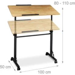 Relaxdays Tavolino Porta Pc, 110 X 100 X 50 Cm, Carrello Con Ruote, Regolabile In Altezza E Inclinazione, Marrone Chiaro -Ufficio E Casa 51969776 3