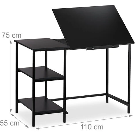 Relaxdays Scrivania Inclinabile, 3 Ripiani, Diversa Angolazione, Per Computer, Lavoro HLP 75x110x55 Cm, Nero 6 Relaxdays Scrivania Inclinabile, 3 Ripiani, Diversa Angolazione, Per Computer, Lavoro HLP 75x110x55 Cm, Nero - immagine 4