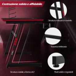 COSTWAY Scrivania Da Gaming 120 Cm, Tavolo Ergonomico Per Computer A Forma Di Z, Con Gancio Regolabile Per Cuffie, Porta Bicchiere, Ideale Per Casa E Ufficio (Rosso) -Ufficio E Casa 52971018 3