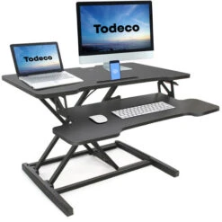 Todeco Convertitore Da Scrivania In Piedi Regolabile In Altezza 91 * 40cm Convertitore Standing Desk Con Vassoio Per Tastiera Tavolo Ergonomico Per Due Monitor Scrivania, Nera