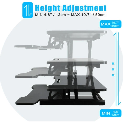 Todeco Convertitore Da Scrivania In Piedi Regolabile In Altezza 91 * 40cm Convertitore Standing Desk Con Vassoio Per Tastiera Tavolo Ergonomico Per Due Monitor Scrivania, Nera 4 Todeco Convertitore Da Scrivania In Piedi Regolabile In Altezza 91 * 40cm Convertitore Standing Desk Con Vassoio Per Tastiera Tavolo Ergonomico Per Due Monitor Scrivania, Nera - immagine 2