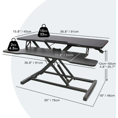 Todeco Convertitore Da Scrivania In Piedi Regolabile In Altezza 91 * 40cm Convertitore Standing Desk Con Vassoio Per Tastiera Tavolo Ergonomico Per Due Monitor Scrivania, Nera 6 Todeco Convertitore Da Scrivania In Piedi Regolabile In Altezza 91 * 40cm Convertitore Standing Desk Con Vassoio Per Tastiera Tavolo Ergonomico Per Due Monitor Scrivania, Nera - immagine 4