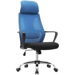 Poltrona Ufficio Direzionale Genius Traspirante Acciaio Sedia Con Poggiatesta XL Colore: Blu