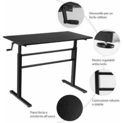 COSTWAY Scrivania Regolabile In Altezza, Scrivania Per Computer Laptop Con Manovella, Scrivania Moderna In Acciaio E Legno 120 X 60 X 113 Cm (Nero) -Ufficio E Casa 58191993 3
