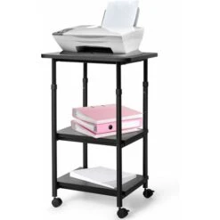 Giantex - Supporto Per Stampante Con Ruote, 3 Livelli, Regolabile In Altezza, In Legno, Per Ufficio, Scuola, Casa, Ufficio (nero)