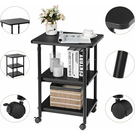 Giantex - Supporto Per Stampante Con Ruote, 3 Livelli, Regolabile In Altezza, In Legno, Per Ufficio, Scuola, Casa, Ufficio (nero) 5 Giantex - Supporto Per Stampante Con Ruote, 3 Livelli, Regolabile In Altezza, In Legno, Per Ufficio, Scuola, Casa, Ufficio (nero) - immagine 3