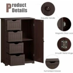 GIANTEX Armadietto Bagno Autoportante, Da Terra, Con 4 Cassetti E Un’Anta, Ripiano Regolabile In Altezza, Legno, 55x30x81cm (marrone) -Ufficio E Casa 58840391 2