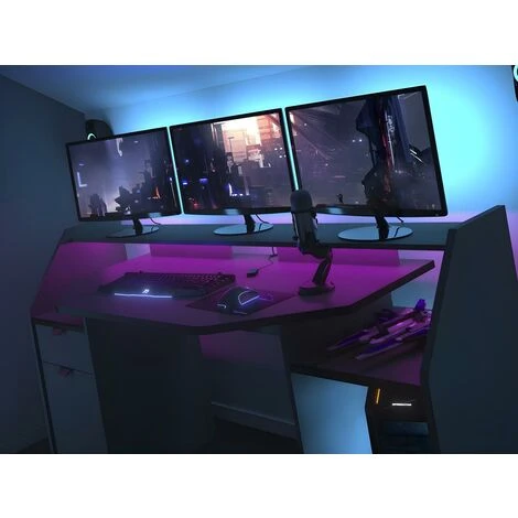 Scrivania Gamer Con LED E Vani Portaoggetti - Antracite - MOBA 4 Scrivania Gamer Con LED E Vani Portaoggetti - Antracite - MOBA - immagine 2