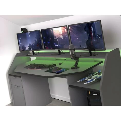 Scrivania Gamer Con LED E Vani Portaoggetti - Antracite - MOBA 7 Scrivania Gamer Con LED E Vani Portaoggetti - Antracite - MOBA - immagine 5